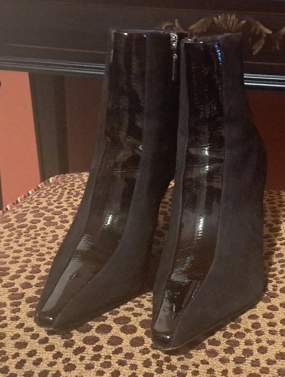 SCHUTZ Black Patent & Suede Pointed Ankle Boots